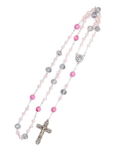 Center Rose Clear Purple Pink Glass Rosary 2