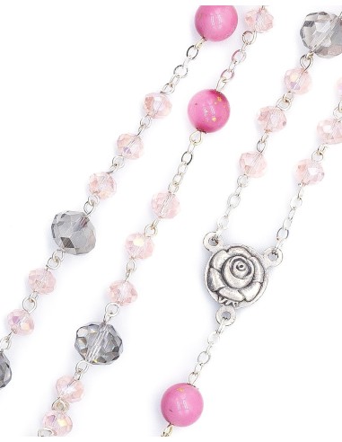 Center Rose Clear Purple Pink Glass Rosary