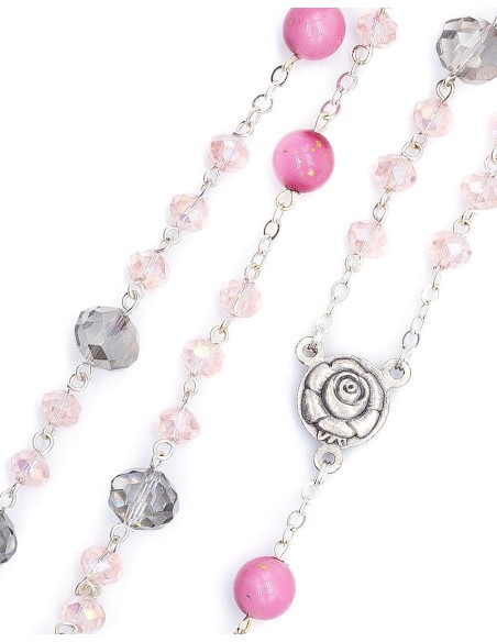 Center Rose Clear Purple Pink Glass Rosary Center Rose Clear Purple Pink Glass Rosary