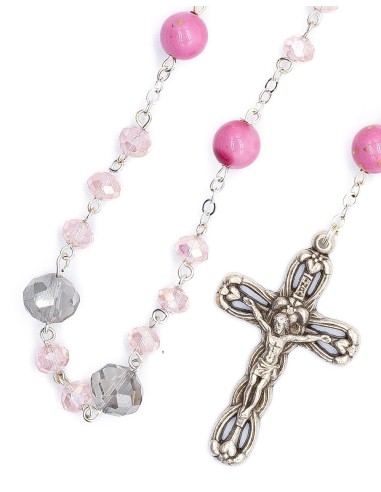 Center Rose Clear Purple Pink Glass Rosary