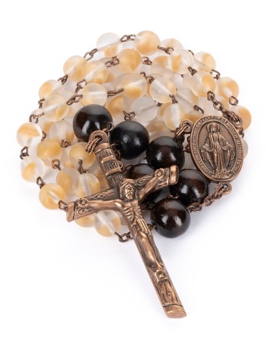 Wood Bronze Bohemian Glass Rosary