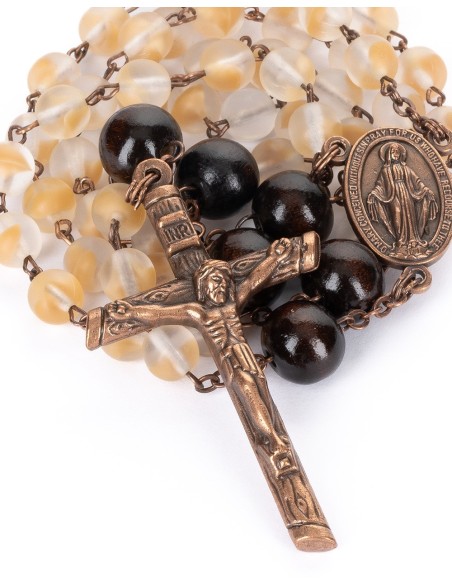 Wood Bronze Bohemian Glass Rosary Wood Bronze Bohemian Glass Rosary