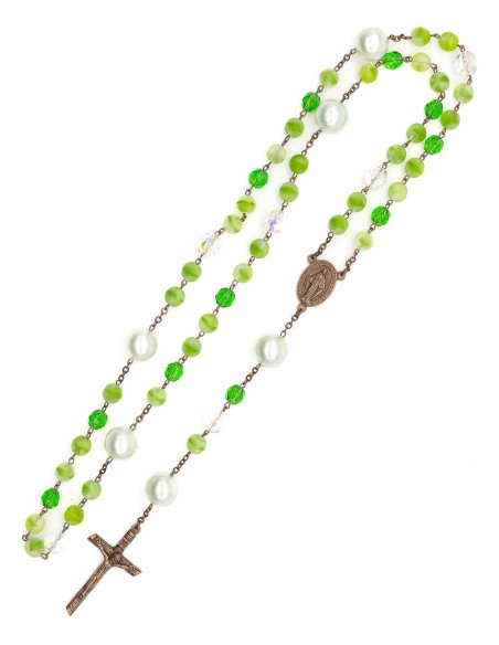 Green Bohemian Glass Bronze Rosary