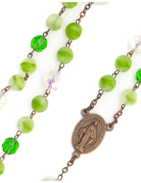 Green Bohemian Glass Bronze Rosary