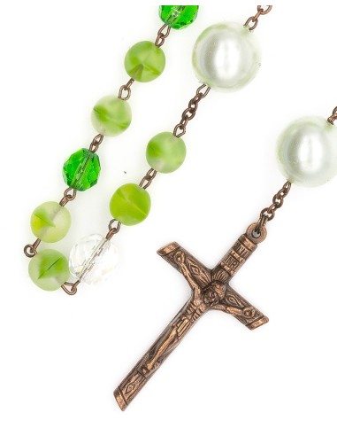 Green Bohemian Glass Bronze Rosary
