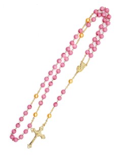 Pink Bohemian Glass Golden Pearls Rosary 2