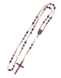 Purple Pink Bohemian Glass Bronze Rosary 2