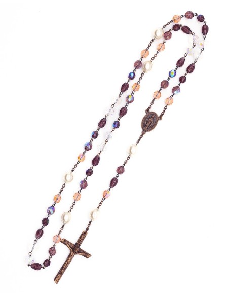 Purple Pink Bohemian Glass Bronze Rosary Purple Pink Bohemian Glass Bronze Rosary