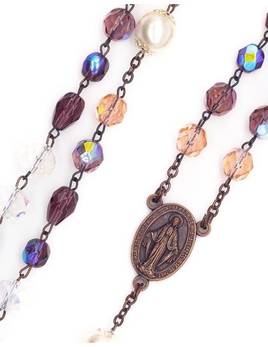Purple Pink Bohemian Glass Bronze Rosary