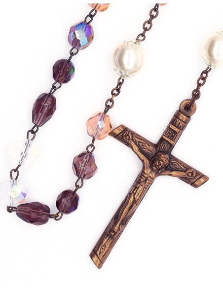 Purple Pink Bohemian Glass Bronze Rosary Purple Pink Bohemian Glass Bronze Rosary