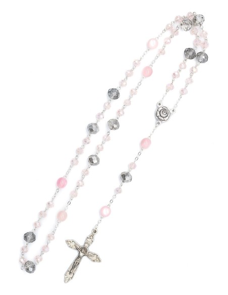 Clear Purple Pink Glass Rosary