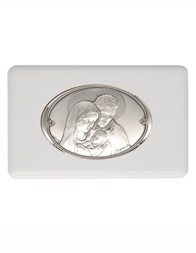 Holy Family Metal Icon Blue Glass Rosary Wooden Box Set