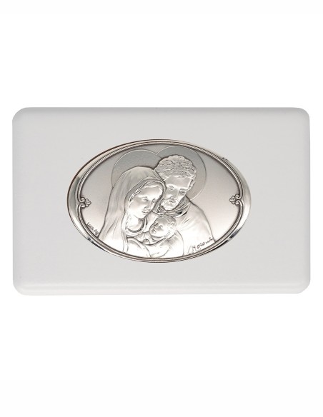 Holy Family Metal Icon Blue Glass Rosary Wooden Box Set