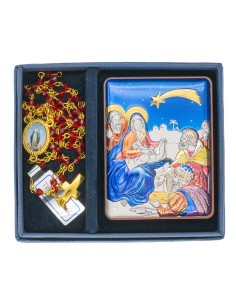 Nativity Metal Icon Red Glass Rosary Set 2