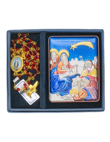 Nativity Metal Icon Red Glass Rosary Set