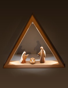 Wood Carved Nativity Scene Triangle Lighted Frame | Vatican Gift 2