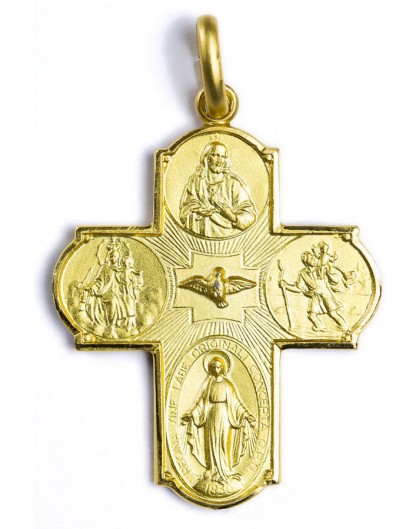 14K Yellow 12x12mm Four-Way Cross Medal