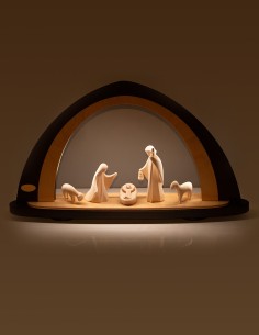 Wood Carved Nativity Scene Arch Lighted Frame 2