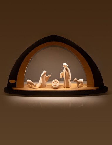 Wood Carved Nativity Scene Arch Lighted Frame