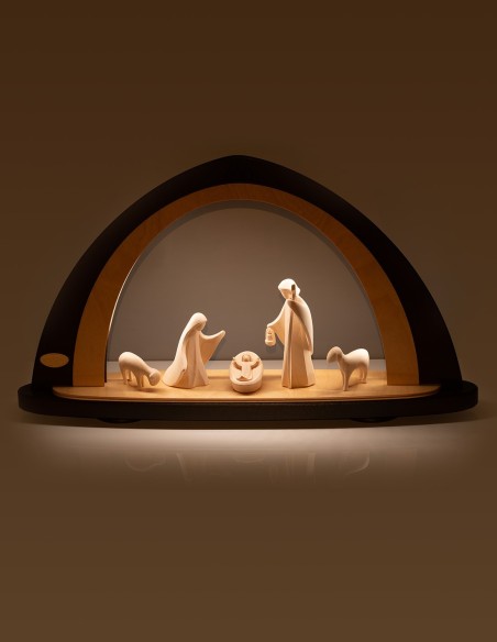 Wood Carved Nativity Scene Arch Lighted Frame