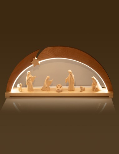 Wood Carved Nativity Scene Comet Arch Lighted Frame