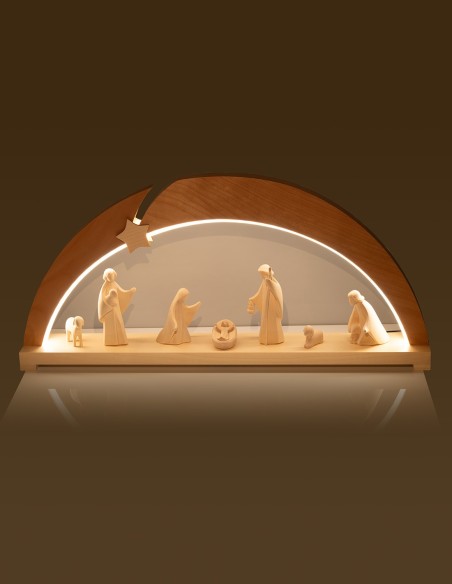 Wood Carved Nativity Scene Comet Arch Lighted Frame