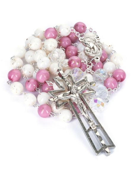 Pink White Golden Variegate Glass Rosary Pink White Golden Variegate Glass Rosary