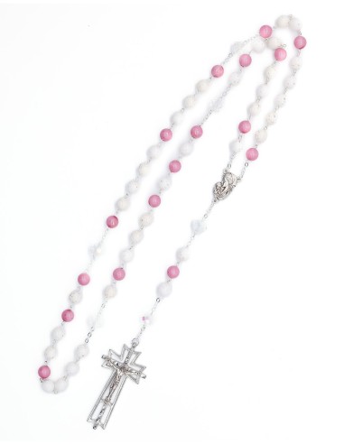 Pink White Golden Variegate Glass Rosary