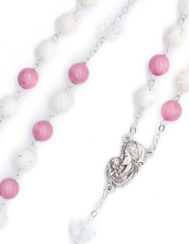 Pink White Golden Variegate Glass Rosary