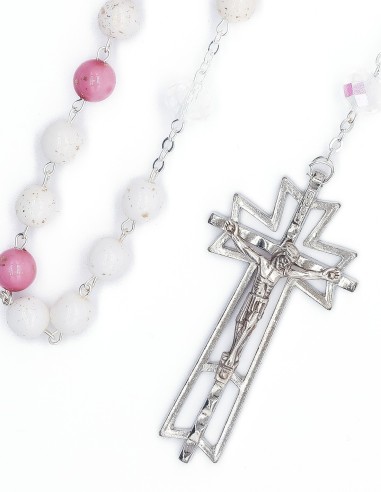 Pink White Golden Variegate Glass Rosary