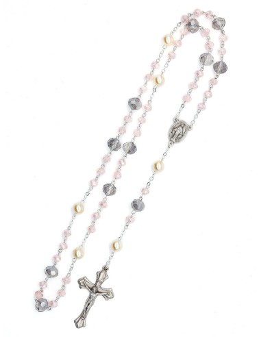 Pearls Clear Purple Pink Bohemian Glass Rosary