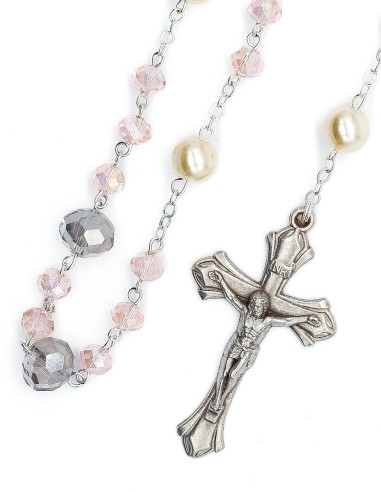 Pearls Clear Purple Pink Bohemian Glass Rosary