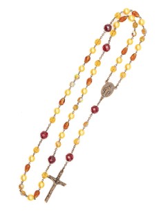 Bronze Yellow Red Orange Bohemian Glass Golden Pearls Rosary 2