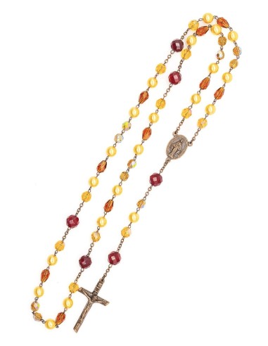 Bronze Yellow Red Orange Bohemian Glass Golden Pearls Rosary