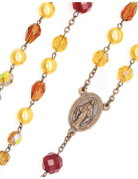 Bronze Yellow Red Orange Bohemian Glass Golden Pearls Rosary Bronze Yellow Red Orange Bohemian Glass Golden Pearls Rosary