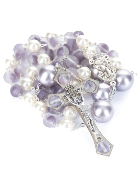 Light Violet Bohemian Glass White Violet Pearls Rosary