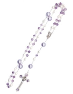 Light Violet Bohemian Glass White Violet Pearls Rosary 2