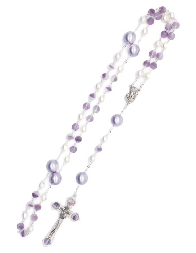 Light Violet Bohemian Glass White Violet Pearls Rosary