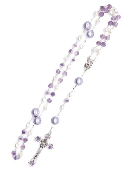 Light Violet Bohemian Glass White Violet Pearls Rosary