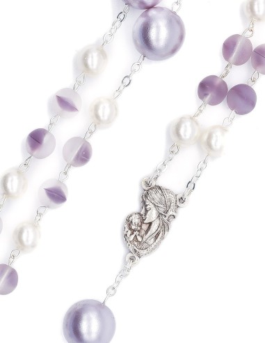 Light Violet Bohemian Glass White Violet Pearls Rosary