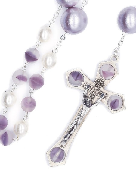 Light Violet Bohemian Glass White Violet Pearls Rosary