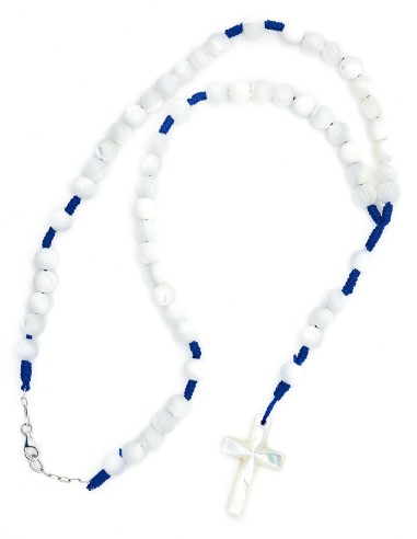 Blue Paracord Mother of Pearl Rosary