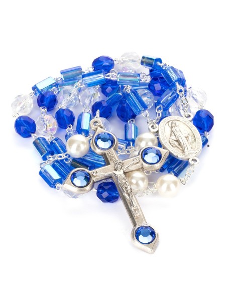 Blue Bohemian Glass Crystal Pearls Rosary