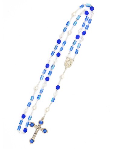Blue Bohemian Glass Crystal Pearls Rosary