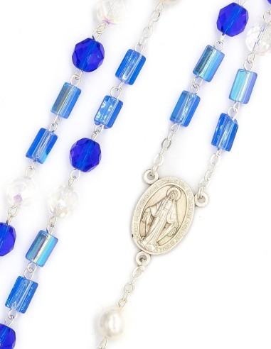 Blue Bohemian Glass Crystal Pearls Rosary