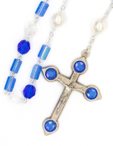 Blue Bohemian Glass Crystal Pearls Rosary