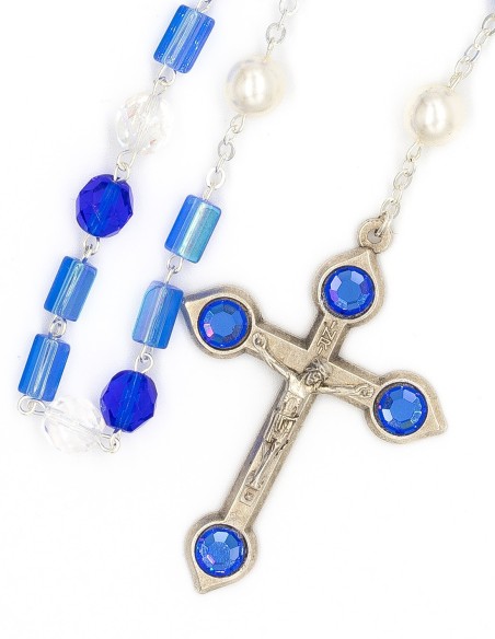 Blue Bohemian Glass Crystal Pearls Rosary