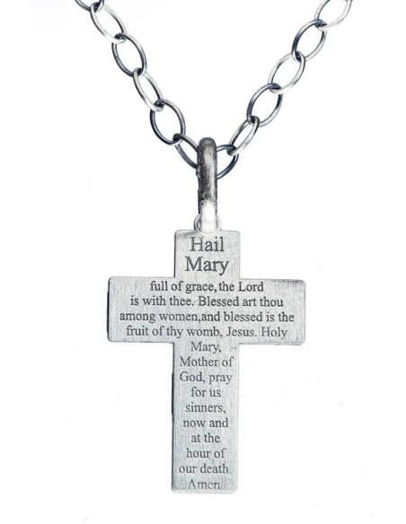 Sterling Silver Hail Mary Cross Pendant Necklace