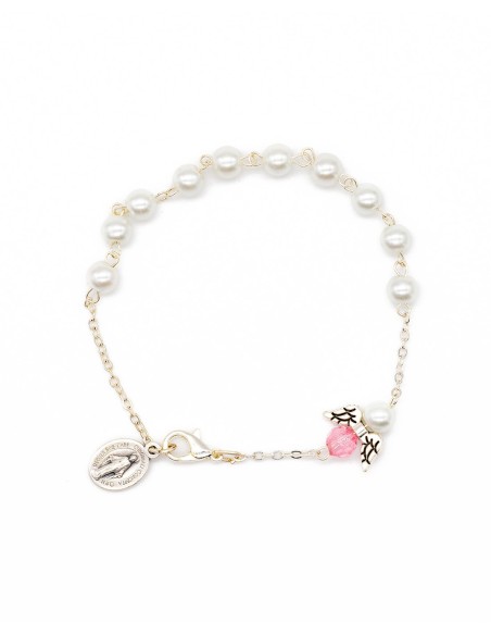 Pearls Pink Crystal Rosary Bracelet Set