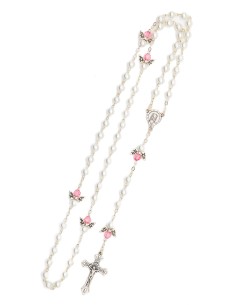 Pearls Pink Crystal Rosary Bracelet Set 2